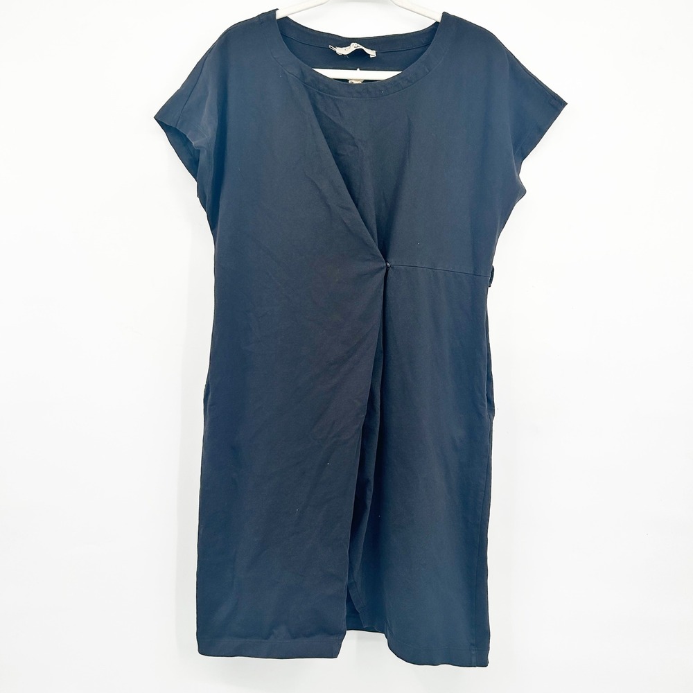 Cotelac Womens Black Cotton Faux Wrap Front Minimalist Lagenlook Dress Size 2